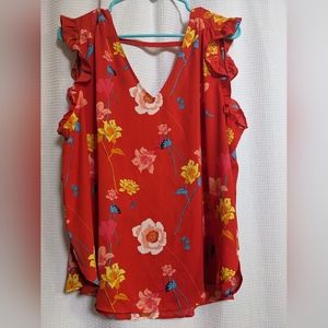 Loft red ruffle sleeve shell XL